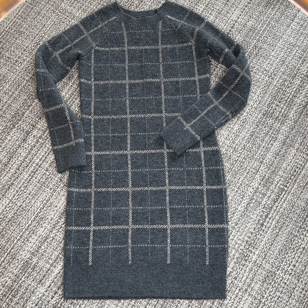 Banana Republic Thick Cozy Gray Window Pane Plaid Preppy Dress XS